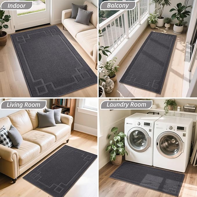 BEQHAUSE Door Mat 36" x 60", Non-Slip Door Mats Indoor Entryway Rugs Washable Low-Profile Absorbent and Stain Resist Floor Mats, Dog Door Mat for Front Back Door, Mud Wet Shoes & Paws, Dark Grey