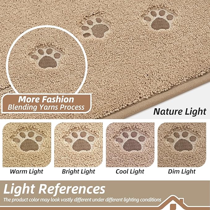 BEQHAUSE Dog Door Mat for Mud Paws Dirt Trapper Doormat Non-Slip Entryway Rugs Absorbent Welcome Mat Washable Indoor Floor Mat Low-Profile for Front Door, 20" x 32", Beige
