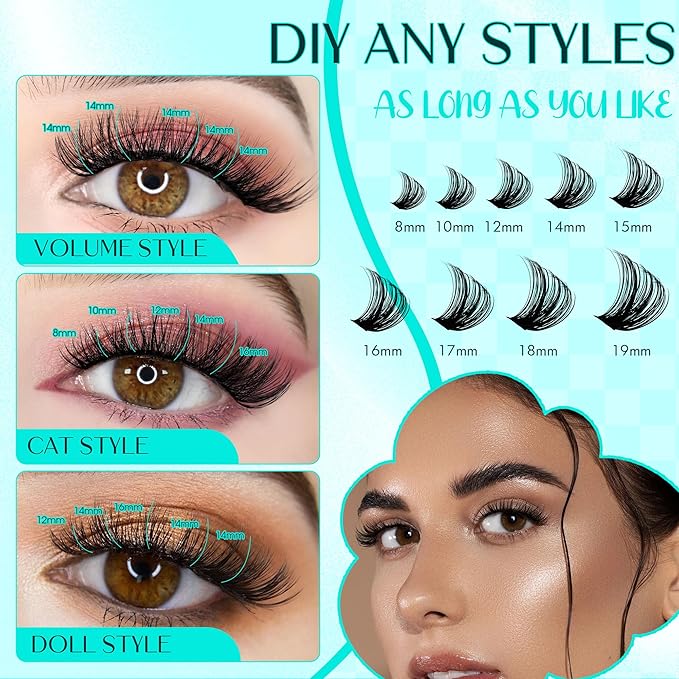 Lash Clusters Fluffy Cluster Lashes Extensions Thick 280pcs D Curl Eyelash Clusters DIY At Home Individual Lashes Extension by GEMERRY（80P-10-18mm)