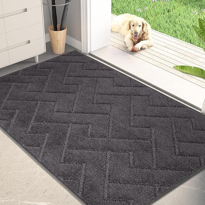 PURRUGS Dirt Trapping Door Mat 32" x 47", Non-Slip Machine Washable Entry Rug, Dog Doormat, Indoor Front Door Mat, Super Absorbent Entryway Rug for Muddy Shoes & Paws, Charcoal