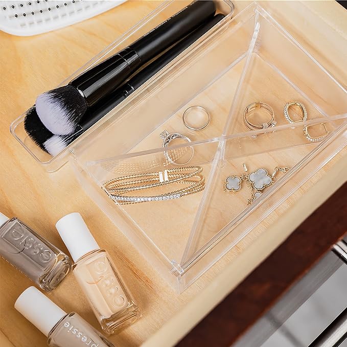 Hammont Clear Acrylic Box with Hinged Lid – Small Plastic Organizer for Office, Desk, Makeup, Crafts, Cotton Balls, Jewelry & More | 6.5''x4''x2'' (2 Pack)