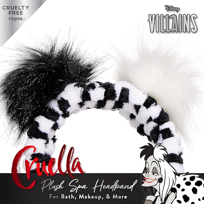 Disney Spa Headband, Soft, Plush, Adjustable, and Fun Hair Accessory for Skincare and Makeup Routines, Villains by Belle Maison