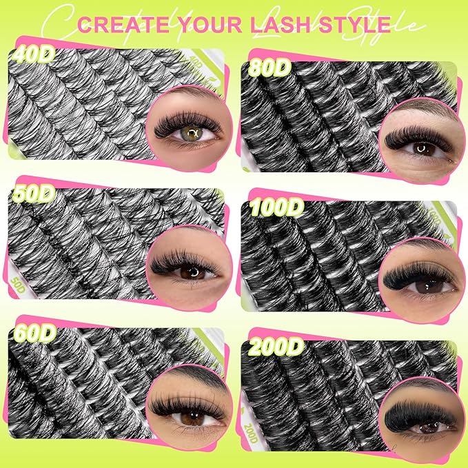 Lash Clusters Kit 40D+50D+60D+80D Individual Lashes 468PCS D Curl 10-18mm DIY Eyelash Extension Kit with Cluster Lash Bond & Seal and Applicator for Eyelashes Extension Beginners