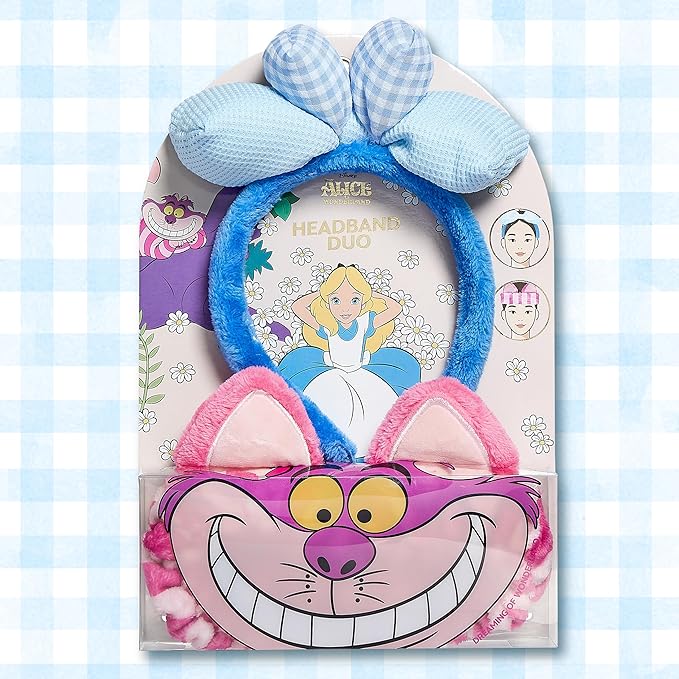 Disney Spa Headband, Soft, Plush, Adjustable, and Fun Hair Accessory for Skincare and Makeup Routines, 2 PK, Alice 1 by Belle Maison