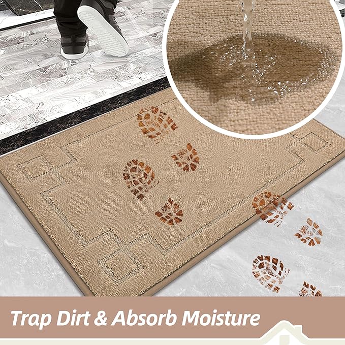 BEQHAUSE Door Mat 32" x 48", Non-Slip Door Mats Indoor Entryway Rugs Washable Low-Profile Absorbent and Stain Resist Floor Mats, Dog Door Mat for Front Back Door, Mud Wet Shoes & Paws, Beige