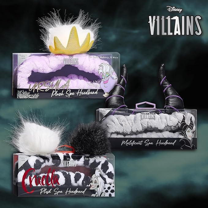 Disney Spa Headband, Soft, Plush, Adjustable, and Fun Hair Accessory for Skincare and Makeup Routines, Villains by Belle Maison