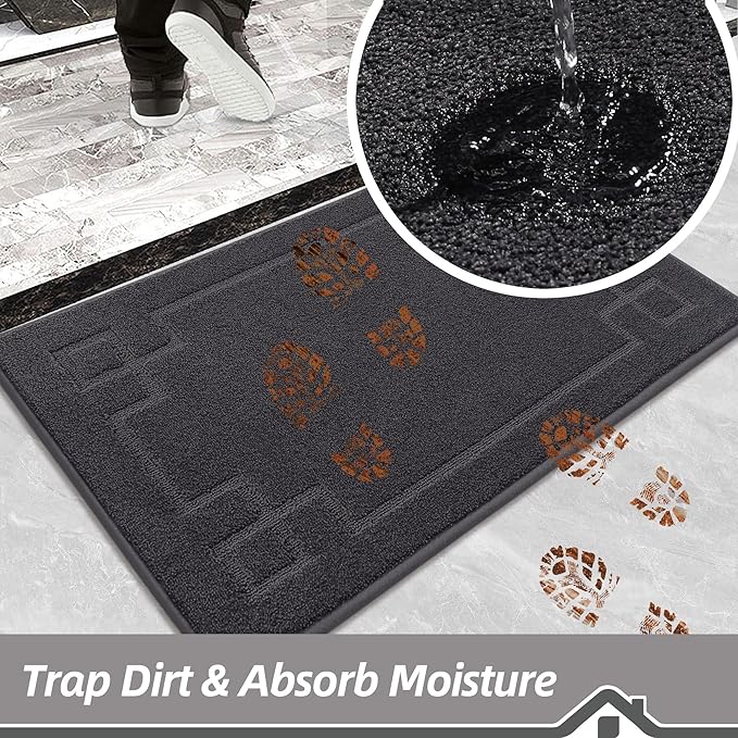 BEQHAUSE Door Mat 24" x 36", Non-Slip Door Mats Indoor Entryway Rugs Washable Low-Profile Absorbent and Stain Resist Floor Mats, Dog Door Mat for Front Back Door, Mud Wet Shoes & Paws, Dark Grey