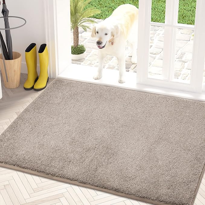 PURRUGS Dirt Trapping Door Mat 31.5" x 47", Non-Slip Machine Washable Entryway Rug, Dog Doormat, Indoor Front Door Mat, Super Absorbent Entry Rug for Muddy Shoes & Paws, Taupe