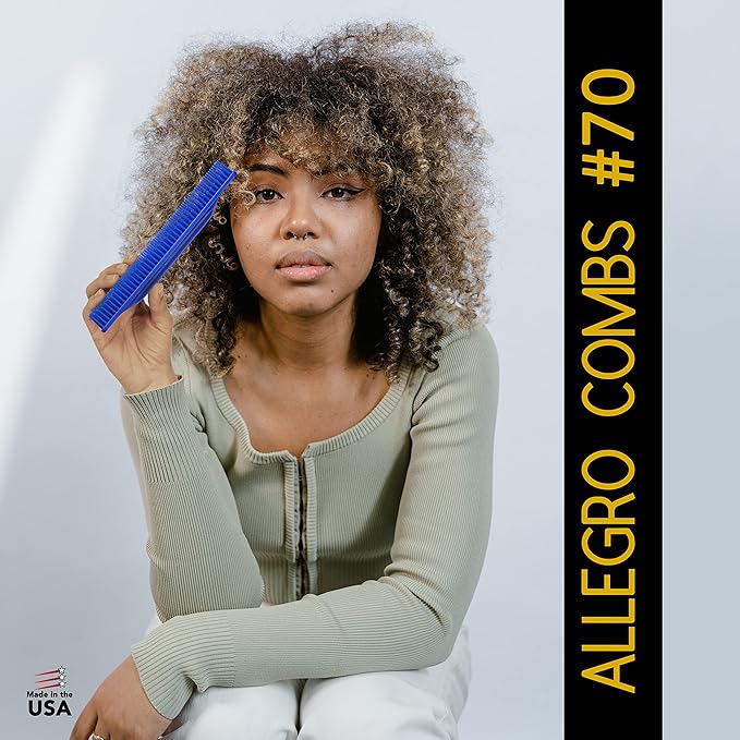 Allegro Combs 3-Row Detangling Comb, Wide Tooth Curl Defining Brush, Perfect for Curly Hair Stylists, Made in USA, Royal Blue, 1 Piece (#70)