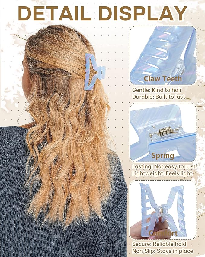 HOKEMP 4 Pcs Hair Claw Clips for Women - Medium Claw Clip Non-Slip Acrylic Hairclips for Thick Thin Hair, Triangle Hollow Design (Color 3)
