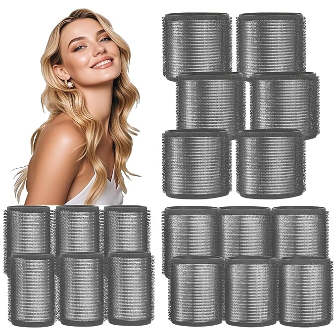 HYOUJIN 18pc Self-Grip Ceramic Ionic Thermal Rollers Set for Salon-Quality Blowout Look, Perfect for Sleeping (Black, 60mm, 48mm, 36mm Sizes)