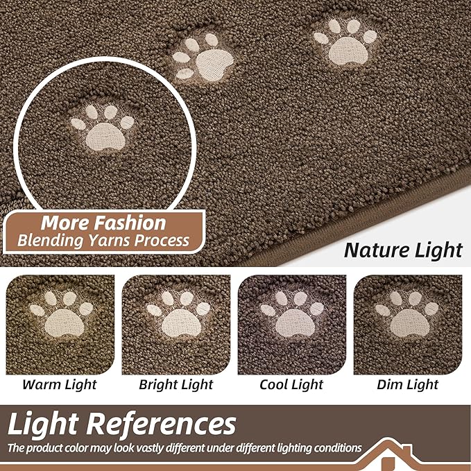 BEQHAUSE Dog Door Mat for Mud Paws Dirt Trapper Doormat Non-Slip Entryway Rugs Absorbent Welcome Mat Washable Indoor Floor Mat Low-Profile for Front Door, 32" x 48", Brown