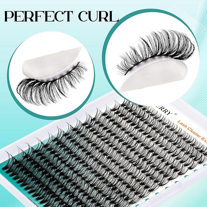 GEMERRY Thick Lash Clusters Kit Fluffy Lash Extension Kit Cluster Lashes 280Pcs D Curl Eyelash Extension Kit With Bond and Seal, Lash Tweezers, DIY Lash Extension(100P-8-16mm)