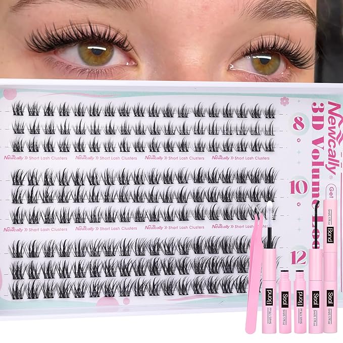 Short Lash Clusters Natural Wispy 8-12MM Eyelash Clusters Eyelash Extension Kit CD-Curly Individual Lashes Kit DIY Lash Extension at Home Long-lasting Effect by Newcally