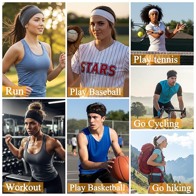 Huachi Headbands for Women Non Slip 16 Pack Elastic Sports Hair Bands for Women, Soft Cotton Cloth Headband for Workout Yoga Fashion Hair Accessories