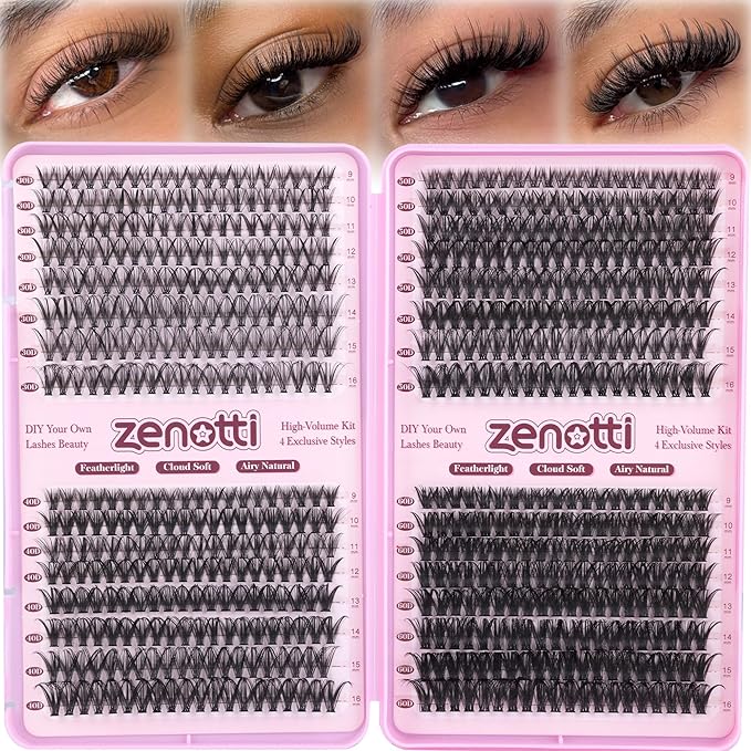 Lash Clusters 640PCS Natural Eyelash Clusters 30D 40D 50D 60D Wispy Cluster Eyelash Extensions 4 Styles Pestañas Postizas Naturales 9-16mm DIY Individual Lashes Extensions Soft Lash Band by zenotti