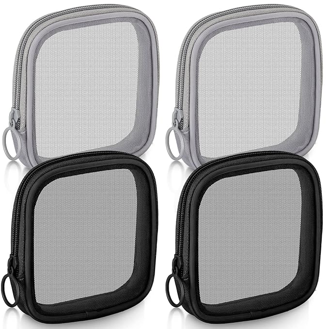 Weewooday 4 Pcs Mesh Makeup Bag Mesh Cosmetic Bag Travel Toiletry Pouch with Zipper Mini Makeup Cosmetic Purse for Daily Accessory(Small,Black, Gray)