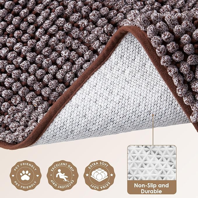 EHEYCIGA Super Absorbent Dog Door Mat for Muddy Paws 24x16 Inch Indoor, Front Doormat Outside Entrance, Quick Dry Chenille Washable Dog Crate Bed, Non-Slip Pet Rug Mud Mat Outdoor Entryway, Brown