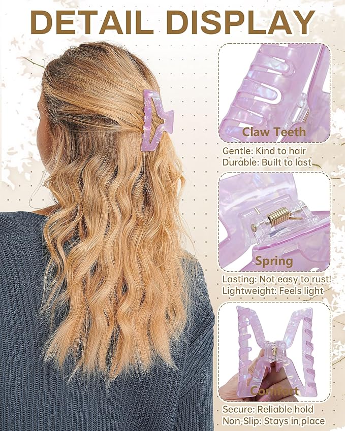 HOKEMP 4 Pcs Hair Claw Clips for Women - Medium Claw Clip Non-Slip Acrylic Hairclips for Thick Thin Hair, Triangle Hollow Design (Color 4)