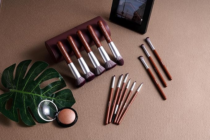 BS-MALL Makeup Brush Set 14 Pcs With Case - Foundation Brush, Concealer Brush, Blush Brush & Flawless Application – Complete Luxury Cosmetic Brush Kit For Travel & Daily Use (Brown)