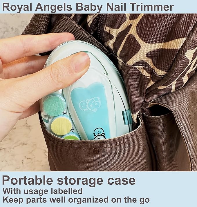 Royal Angels Upgraded 21 in 1 Baby Nail Trimmer with Labeled Case, 13 Extra Replacement Pads, Safe Electric Baby Nail File Kit for Newborn & Toddler, Whisper Quiet Nail Clipper with LED Light (Yellow)