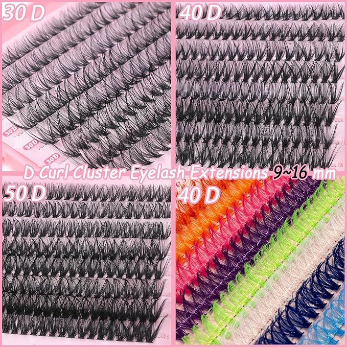 Manga Lash Clusters, 640 Pcs Eyelashes Clusters Extensions 9-16mm Individual Lashes D Curl Fluffy Wispy False Eyelashes Thin Band (30D&40D&50D&40D)