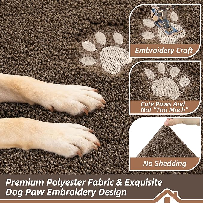 BEQHAUSE Dog Door Mat for Mud Paws Dirt Trapper Doormat Non-Slip Entryway Rugs Absorbent Welcome Mat Washable Indoor Floor Mat Low-Profile for Front Door, 32" x 48", Brown