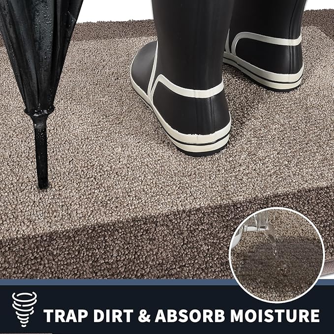 PURRUGS Dirt Trapping Door Mat 34" x 60", Non-Slip Washable Entry Mat, Dog Doormat, Front Door Mat, Super Absorbent Entrance Mat for Muddy Shoes & Paws, Beige & Grayish Brown