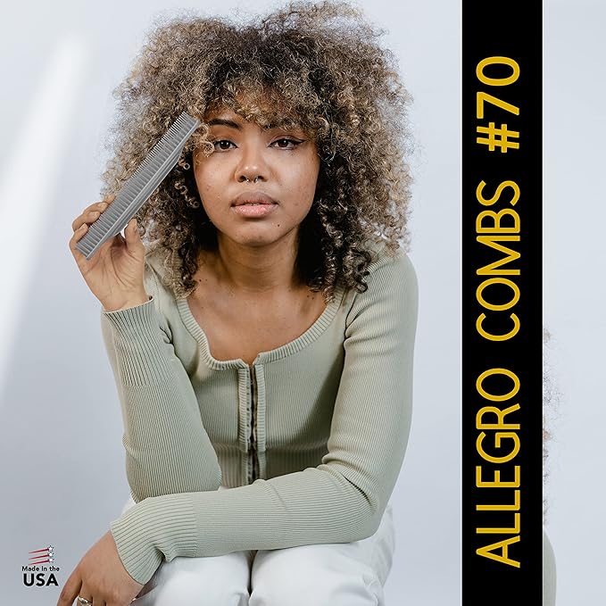 Allegro Combs 3 Row Detangling Comb, Wide Tooth Curl Defining Brush for Women's Curly Hair, Perfect for Stylists, Made in USA, 1 Piece (Gray)