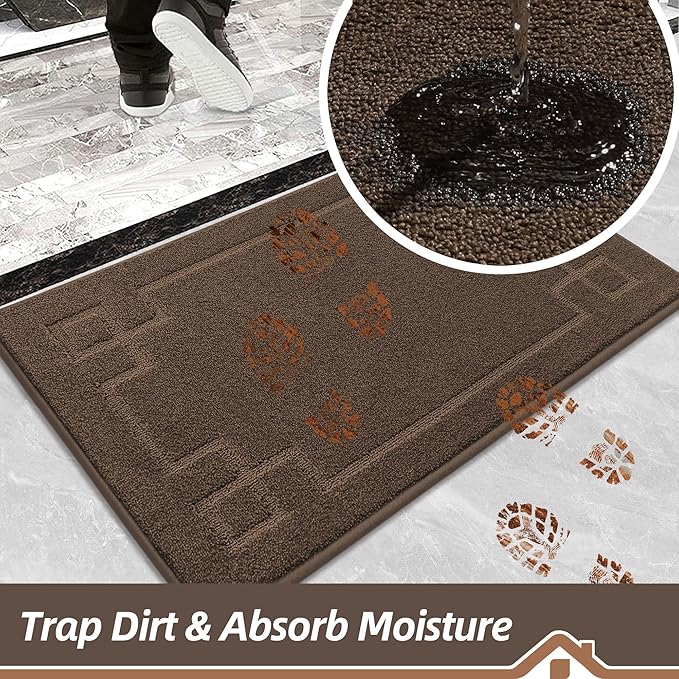 BEQHAUSE Door Mat 36" x 60", Non-Slip Door Mats Indoor Entryway Rugs Washable Low-Profile Absorbent and Stain Resist Floor Mats, Dog Door Mat for Front Back Door, Mud Wet Shoes & Paws, Brown