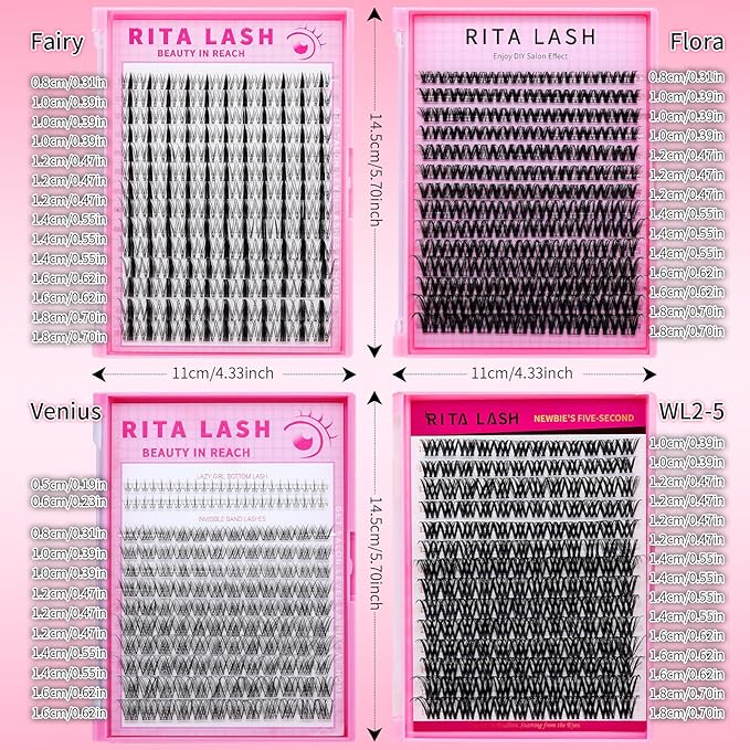 RITALASH Fairy Lash Clusters Wispy Cluster Lashes DIY Wet-Look Spiky Clusters Eyelash Extensions Lash Extension False Eyelashes Natural Look Invisible Lash Band Individual Lashes (Fairy,8-18mm)