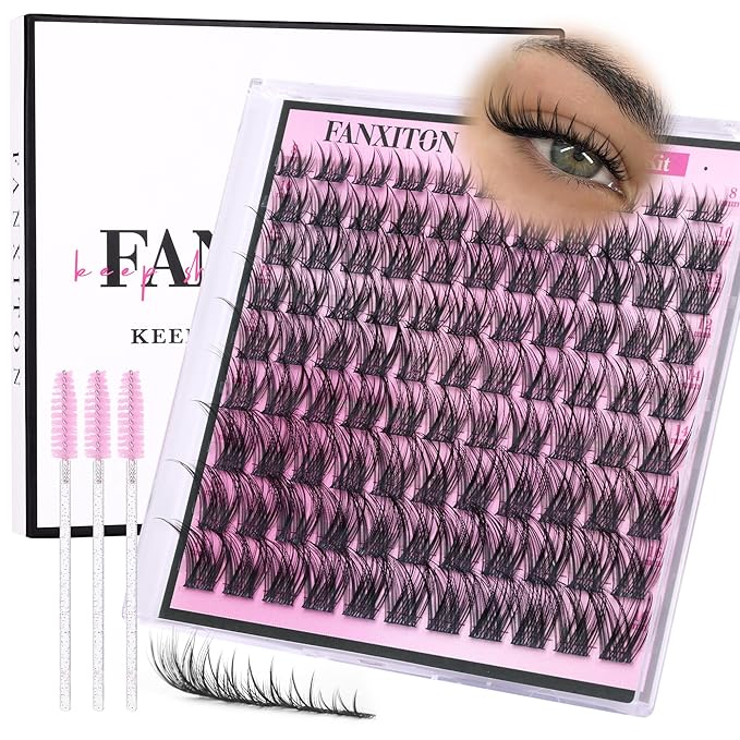 DIY Lash Extension Kit Natural Look Wispy Lash Clusters D Curl Lash Clusters with Lash Brush 8-16 mm Eyelash Extension Kit Individual Lashes Lash Cluster Kit For Beginners (No Glue)