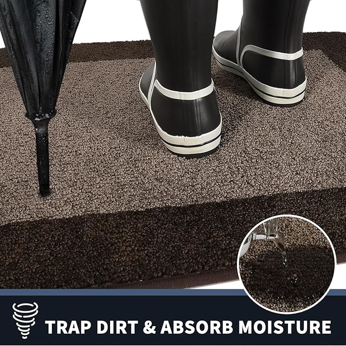 PURRUGS Dirt Trapping Door Mat 34" x 60", Non-Slip Washable Entry Mat, Dog Doormat, Front Door Mat, Super Absorbent Entrance Mat for Muddy Shoes & Paws, Grayish Brown & Coffee