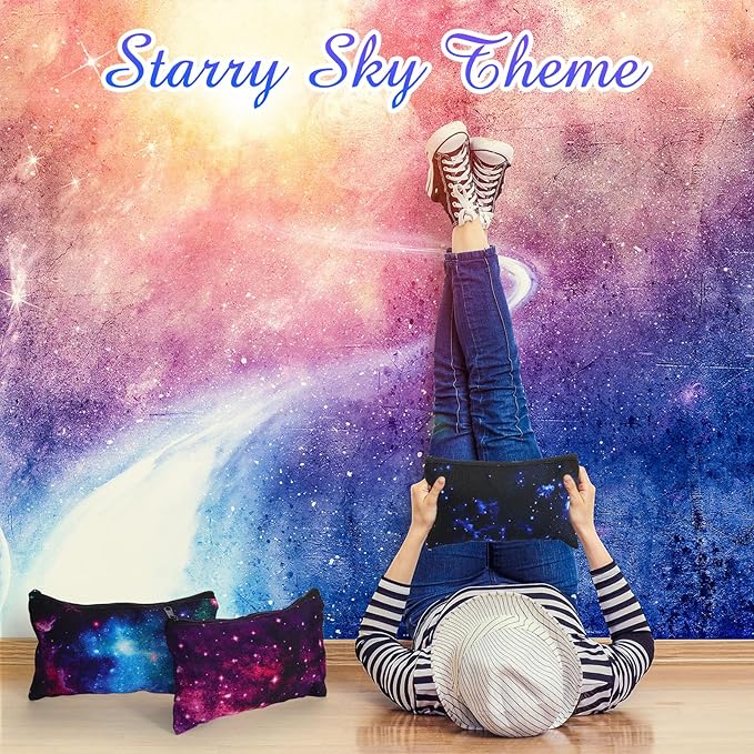 Reginary 20 Pieces Cosmetic Bag for Women, Roomy Makeup Bags with Zipper Toiletry Bag Pouch Travel Accessory Organizer Gifts, 7 x 4.3 Inches(Starry Sky)