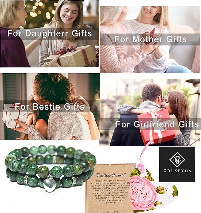 2Pcs Healing Crystal Bracelets for Women Handmade Beaded Bracelet Healing Prayers Crystal 8mm Natural Stone Beads Bracelet Stress Relief Get Well Soon Gifts