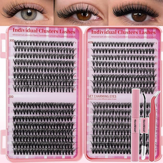 RITALASH Lash Extension Kit DIY Lash Clusters Kit Cluster Lashes Mixed Tray Eyelash Extension Kit Soft Individual Lashes with Lash Bond and Seal,Lash Tweezers Natural Look(30D+40D+50D Kit,9-16mm)