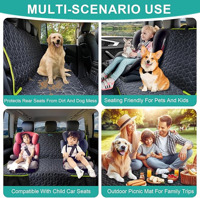 Dog Car Seat Covers for Ford f150/Ram1500/Nissan Frontier/Toyota Tacoma/GMC Canyon/Silverado, Waterproof Pet Back Seat Cover for Trucks, Scratchproof Nonslip Durable Rear Seat Cover for Dogs(Green)