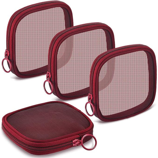 Weewooday 4 Pcs Mesh Makeup Bag Mesh Cosmetic Bag Travel Toiletry Pouch with Zipper Mini Makeup Cosmetic Purse for Daily Accessory(Small,Wine Red)