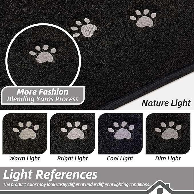 BEQHAUSE Dog Door Mat for Mud Paws Dirt Trapper Doormat Non-Slip Entryway Rugs Absorbent Welcome Mat Washable Indoor Floor Mat Low-Profile for Front Door, 20" x 32", Black