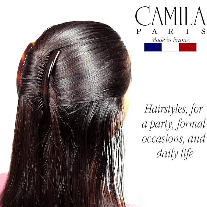 Camila Paris AD66/2 French Side Comb Large Curved Tortoiseshell Hair Combs for Women Fine Hair, 4 Inch Strong Hold Comb for Women Bun Chignon Up-Do Styling Girls Hairstyle Accessories, Made in France