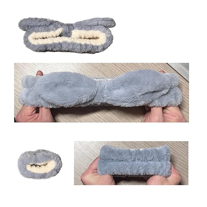 Cute Face Wash Headband & Wristbands Set - 1 Kawaii Skincare Headband with 2 Microfiber Spa Wrist Bands, Premium Sewing Soft & Absorbent Head Wrist Bands for Washing Face Makeup Hair Care (Dusty Blue)