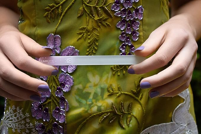 GERMANIKURE 2 Pc Glass Bundle - Crystal Glass Cuticle Stick & Hug The Dog Nail File Set in Suede Sleeves – Handmade in Czech Republic – Professional Manicure Supplies – Cuticle Pusher, Callous Remover