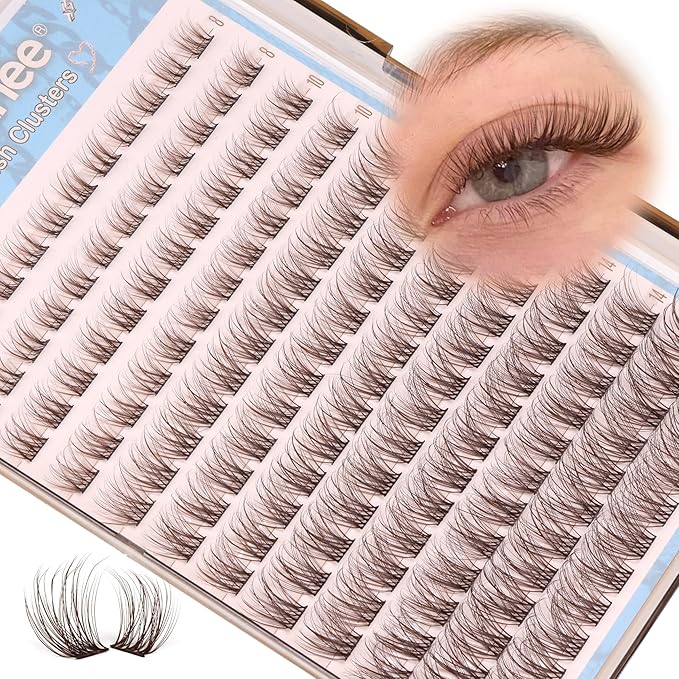 Mavphnee Brown Lash Clusters Dark Brown Eyelash Extensions Natural Cluster Lashes CC-Curly Pestañas Postizas Wispy Individual Lash Extensions 3D Lash 8-16MM Brown Eyelash Clusters 144PCS DIY at Home