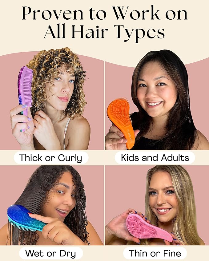 Lily England Detangler Brush & Comb Set - Lightweight Wide Tooth Detangling Tool for Women & Kids - Smooths Curly, Straight, Dry, Fine, & Thick Hair, Blue Glitter