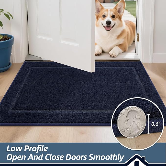 BEQHAUSE Dog Door Mat for Mud Paws Dirt Trapper Doormat Non-Slip Entryway Rugs Absorbent Welcome Mat Washable Indoor Floor Mat Low-Profile for Front Door, 24" x 36", Navy Blue