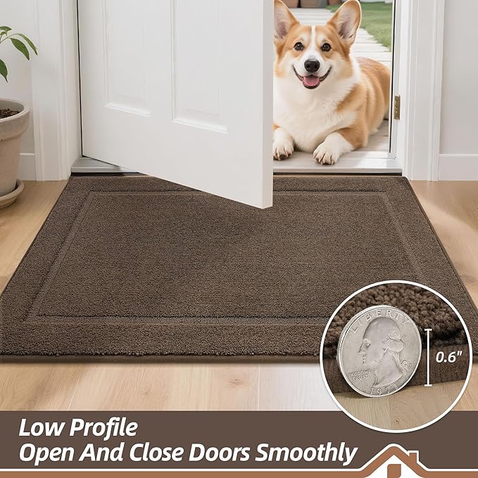 BEQHAUSE Dog Door Mat for Mud Paws Dirt Trapper Doormat Non-Slip Entryway Rugs Absorbent Welcome Mat Washable Indoor Floor Mat Low-Profile for Front Door, 36" x 60", Brown