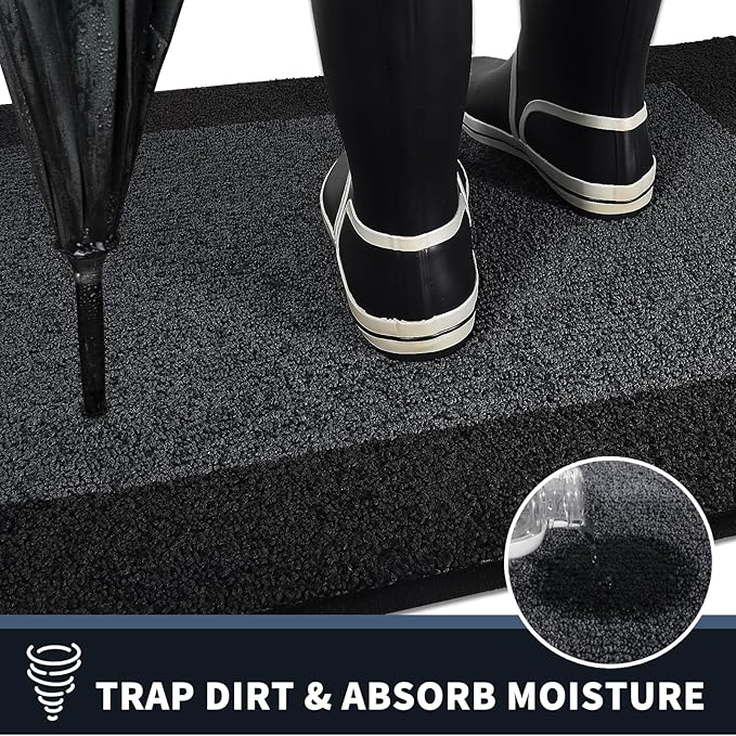 PURRUGS Dirt Trapping Door Mat 34" x 60", Non-Slip Washable Entry Mat, Dog Doormat, Front Door Mat, Super Absorbent Entrance Mat for Muddy Shoes & Paws, Bluish Grey & Charcoal